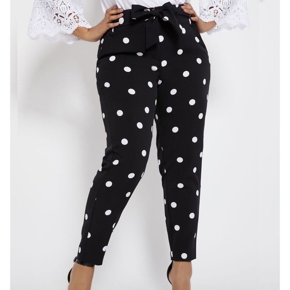 Ashley Stewart Pants - Ashley Stewart Womens Polka Dot Belted Pants Plus Size 18 Classic Casual Slim